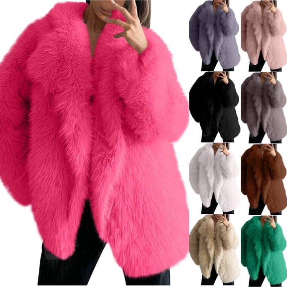 Juebong Womens Oversized Faux Fur Coats Luxury Warm Furry Jackets Long Sleeve Lapel Shaggy Parka Winter Jacket Furry Open Front Outerwear Beige,L