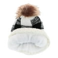 thumbnail image 2 of CTM  Buffalo Plaid Knit Winter Beanie Hat with Synthetic Pom (Women), 2 of 3