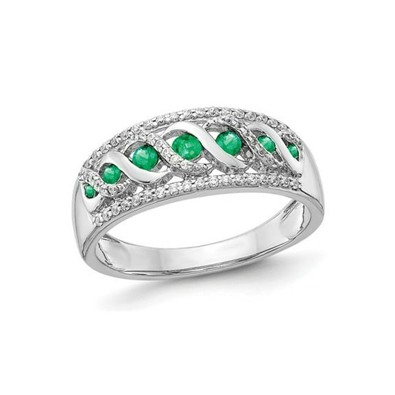 1/4 Carat (Ctw) Natural Emerald Band Ring in 14K White Gold with Diamonds 1/4 Carat (Ctw) with Diamonds