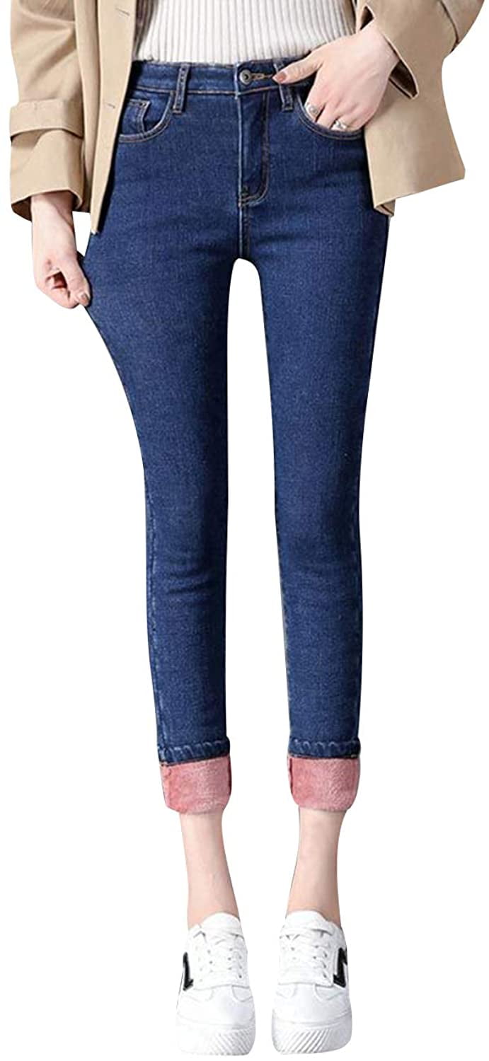 Womens Winter Jeans Thick Skinny Pants 
