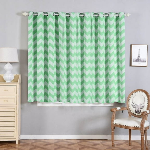 Efavormart 2 Panels White/Mint Polyester Chevron Design Thermal Insulated Blackout Room Darkening Grommet Top Curtain 52"x64"