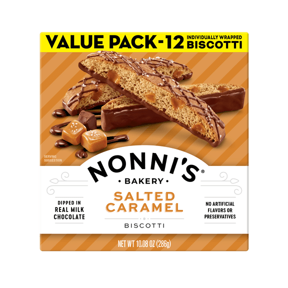 Nonni's Bakery, Salted Caramel Biscotti, Individually Wrapped, 10.08oz, 12ct Value Pack