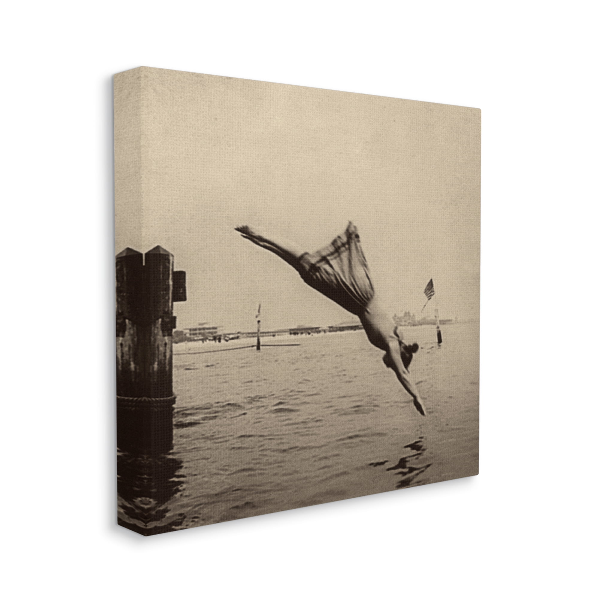 Stupell Industries Vintage Diving Girl Landscape Photography Gallery Wrapped Canvas Art Print Wall Art, 24 x 24