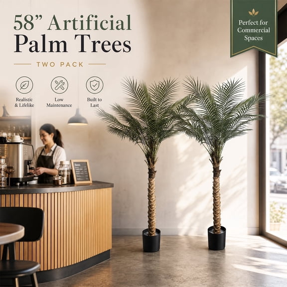 Artificial Palm Tree 48inch,Faux Little Tree for Indoor Outdoor Modern Decor Plants in Pot for Home Office Table…2pack