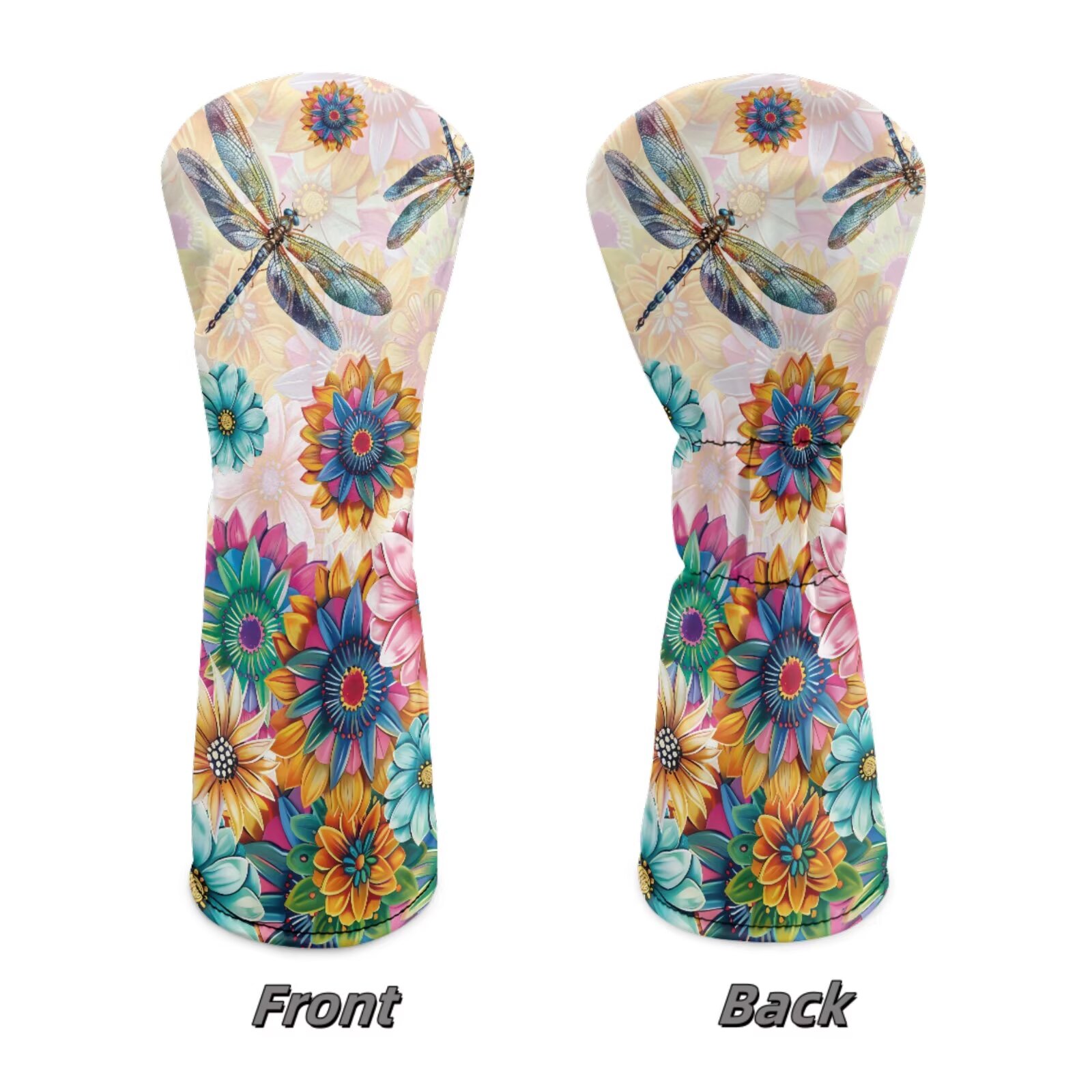 Uorisanigo Golf Club Head Cover for Woods/Drivers/Hybrirds, Premium PU Leather Ethnic Floral Dragonfly Headcovers Accessories for Women Men, Soft Interior Protect Club Head