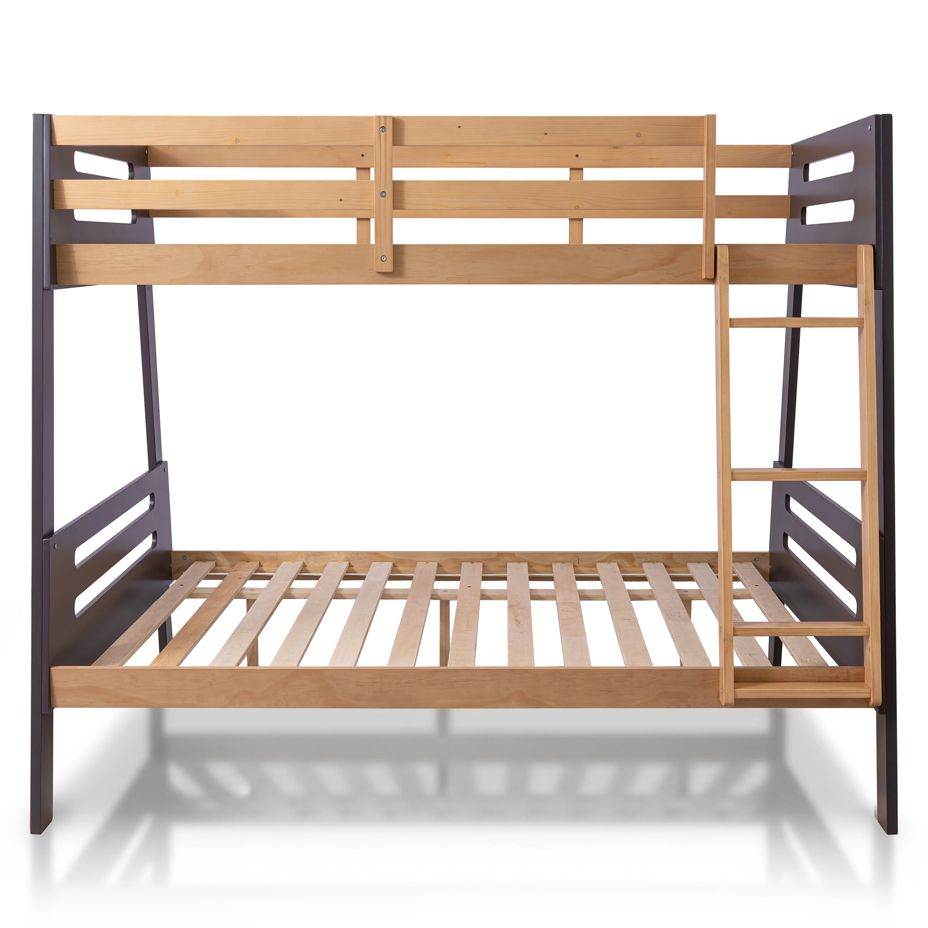 Furniture of America Emmie Kids Solid Wood Twin over Full Bunk Bed with Angled Ladder, Mauve and Oak