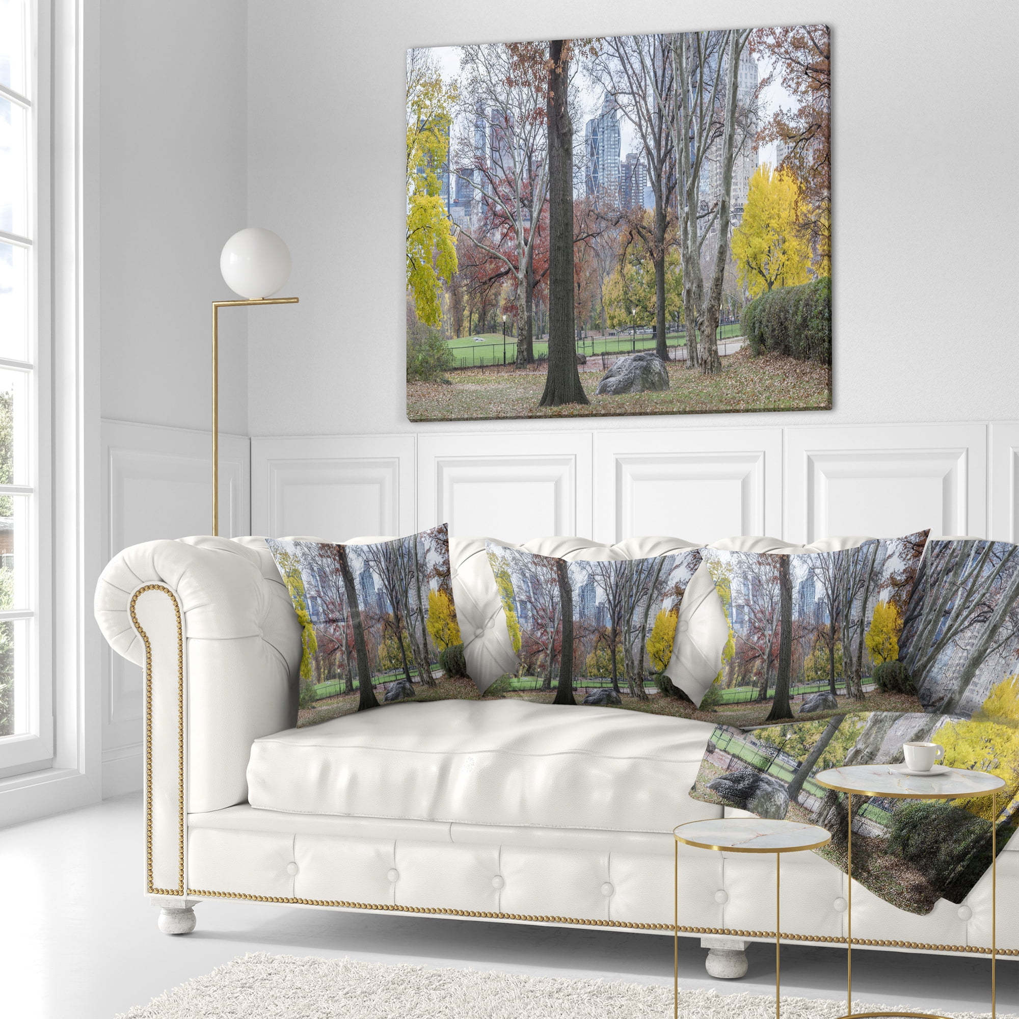 Designart Central Park New York City in Autumn - Landscape Printed Throw Pillow - 18x18