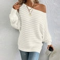 thumbnail image 5 of Ounisa Womens Fall Sweaters off The Shoulder Batwing Sleeve Textured Knit Tops Oversized One Shoulder Sweater, 5 of 8