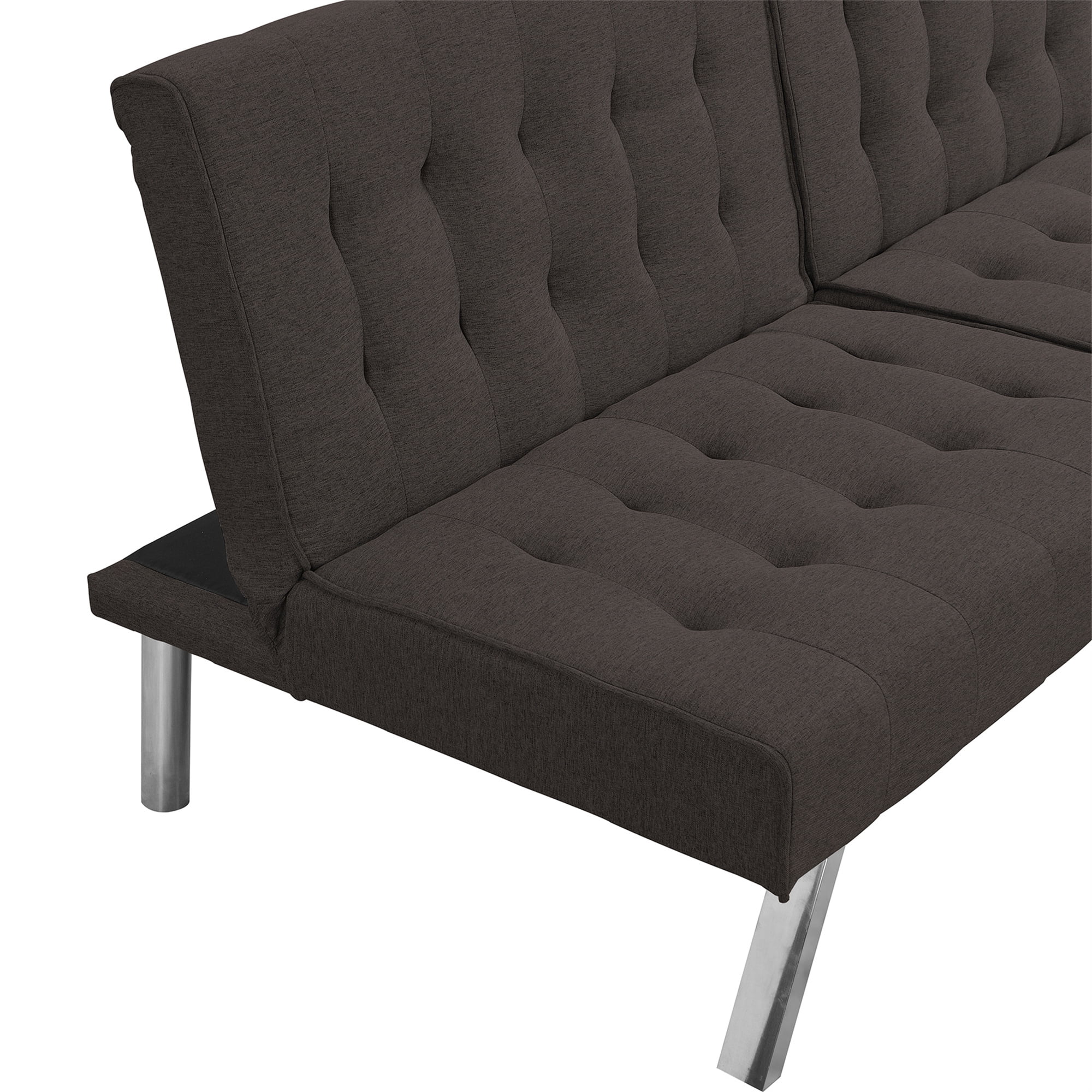 Aukfa 67" Tufted Futon Convertible Sofa Bed Separate Back Chaise Couch for Home Office, Linen, Espresso