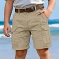 thumbnail image 5 of Kids Boys Solid Color Cargo Shorts Knee Length Multiple Pockets Casual Style Stylish Bottoms for Summer Outdoor Activities Khaki 5 Years-6 Years, 5 of 6