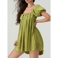 thumbnail image 4 of Women's Summer Babydoll Short Dresses Solid Color Short Puff Sleeve Square Neck Cross Tie Back Dress, 4 of 10