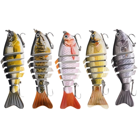 5 Pcs Swimming Lure Set, 3.9 In Multi-Jointed Swimbait With 6 Hooks, Realistic Bait Lure, 0.54 Oz Freshwater Fishing Gear, Includes Storage Box