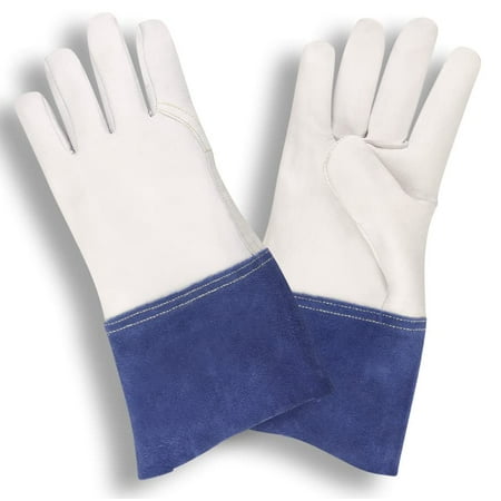 

12-Pack of Cordova 8530M Premium Grain Goatskin Mig-Tig Work Gloves 4-Inch Blue Split Cowhide Gauntlet Cuff Aramid Sewn Medium