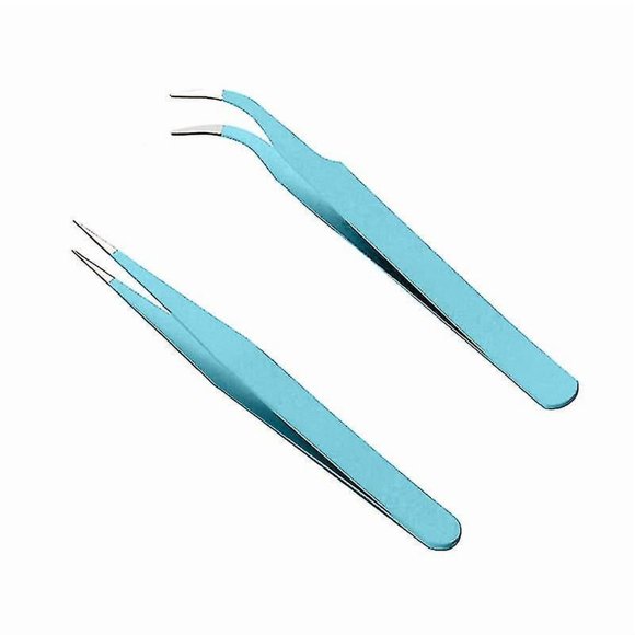 2pcs Diy Tweezer Multi-purpose Clamp Tightly Lightweight Metal Nail Art Sticker Straight Curved Tweezer For Picking Qinhai