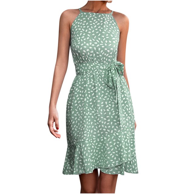Robe de Vacances pour Femmes Mode Été Robe Décontractée Col Rond Sans Manches Vacances Plage Robe Bandage Robe d'Été pour Femmes Plage Robe Sans Manches pour Femmes