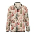 thumbnail image 3 of Women's Floral Print Stand Up Collar Pleated Cotton Long Sleeve Button Jacket with Vintage Christmas Design for Casual and Retro Style,Orange,S, 3 of 5