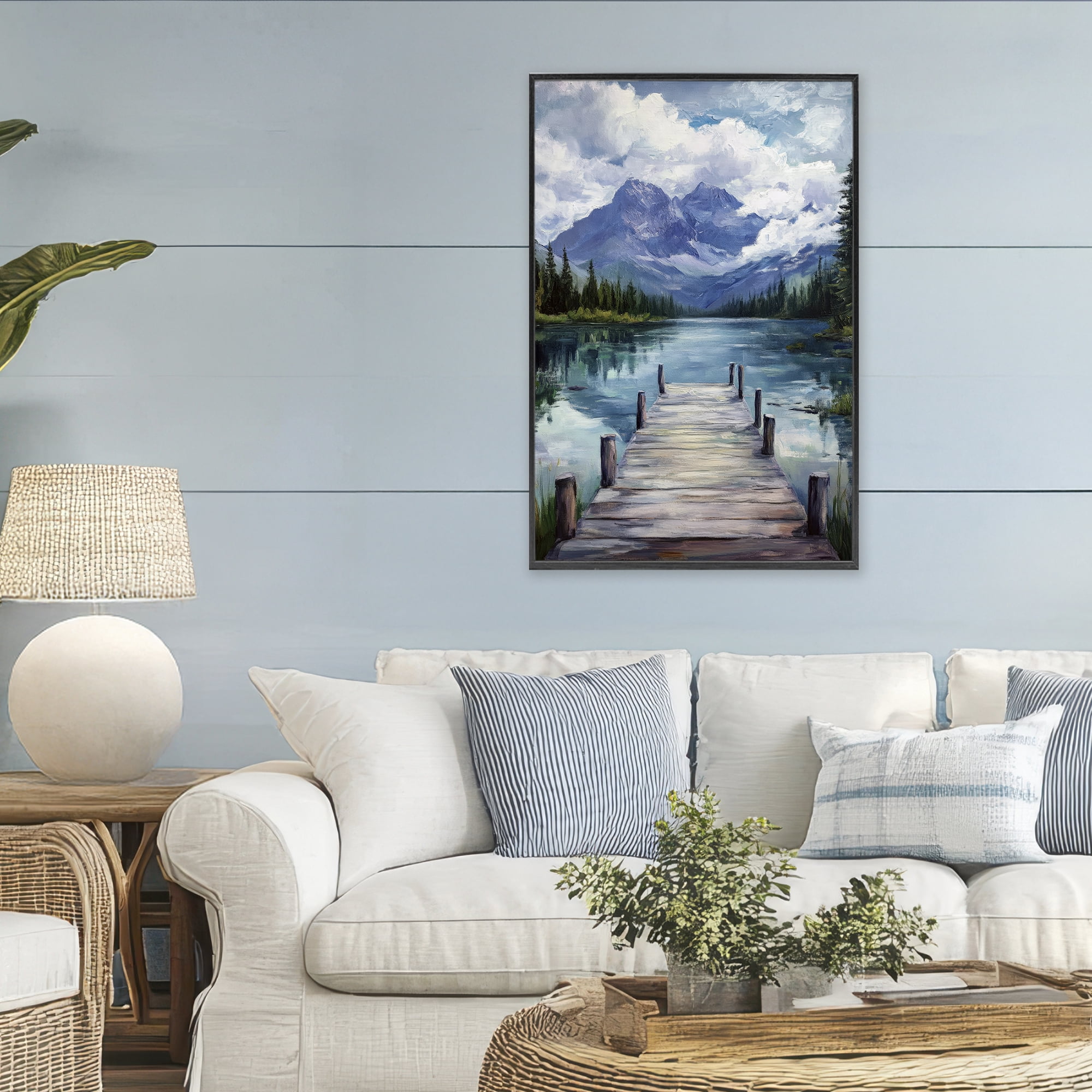 Stupell Industries Weathered Dock on Mountain Lake Black Framed Giclee Art, design by Petal Prints Design