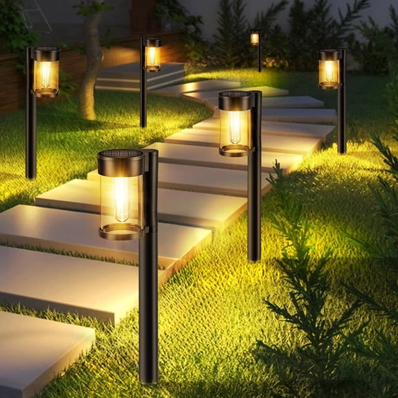 10 Pack Solar Pathway Lights Outdoor, Metal Glass Solar Lights Outdoor Waterproof  Lights for Yard Path Landscape Lawn Walkway, 3000K Warm White