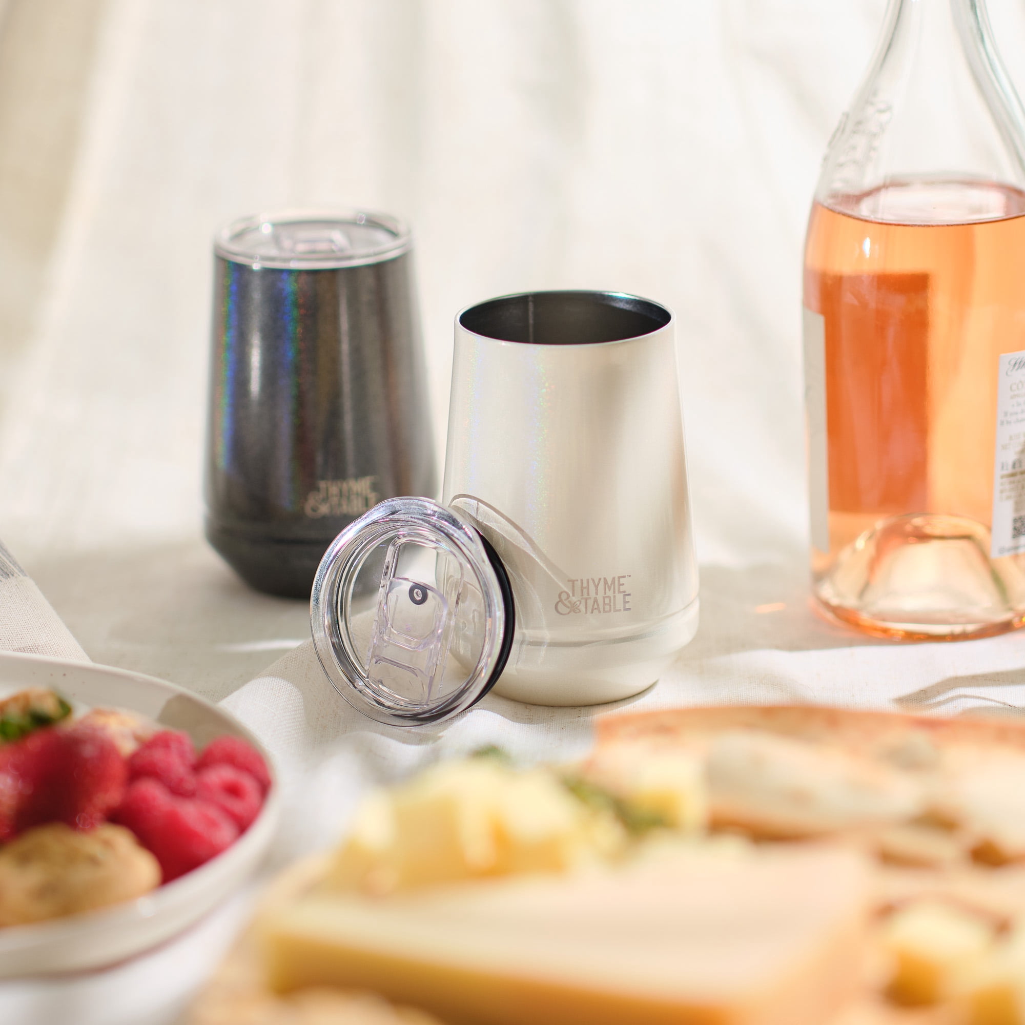 Thyme & Table 12 oz Stainless Steel Wine Tumbler with Push Lid, White