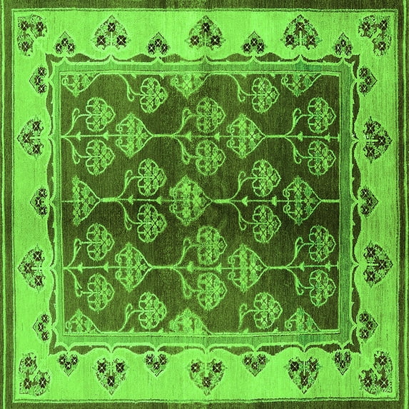 Ahgly Company Indoor Square Oriental Green Industrial Area Rugs, 8' Square