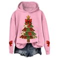 thumbnail image 4 of Womens Hooded Sweatshirts Xmas Tree Printed Loose Festive Christmas Hoodies Long Sleeve Graphic Pullover Tops (L, Pink), 4 of 4