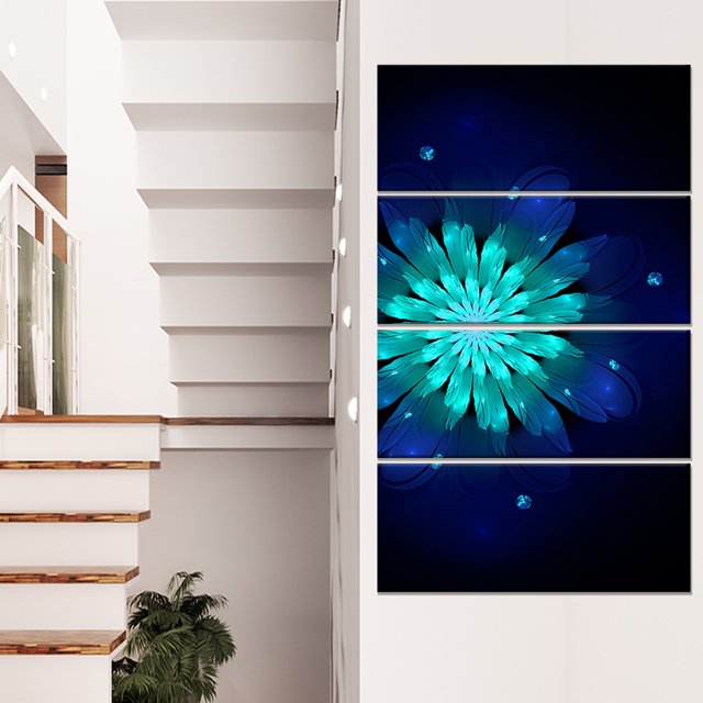 Fleur Fractale Bleue N Turquoise - Impression sur Toile d'Art Floral