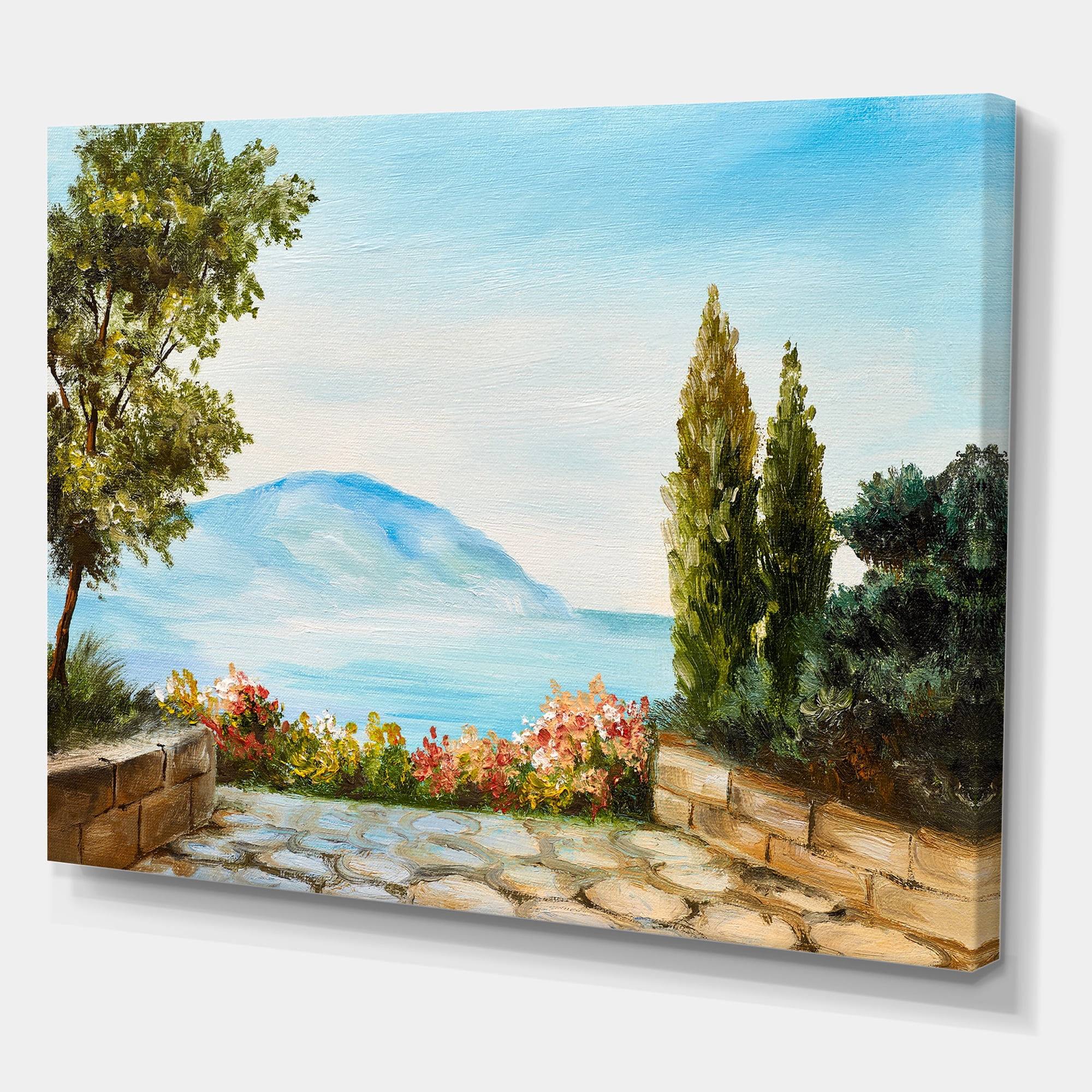 Designart ' Beautiful Mountains View By The Sea Side ' Nautical & Coastal Canvas Wall Art Print