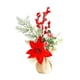 thumbnail image 3 of Mini árbol de Navidad con frutos rojos, decoración de mesa, base de yute, artificial. Flor roja de Navidad, 3 of 9