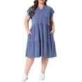 thumbnail image 2 of Agnes Orinda Women's Plus Size Dresses Flowy Tiered V Neck Ruffle Sleeve Summer Casual Midi Dresses with Pockets 4X Navy Blue, 2 of 6