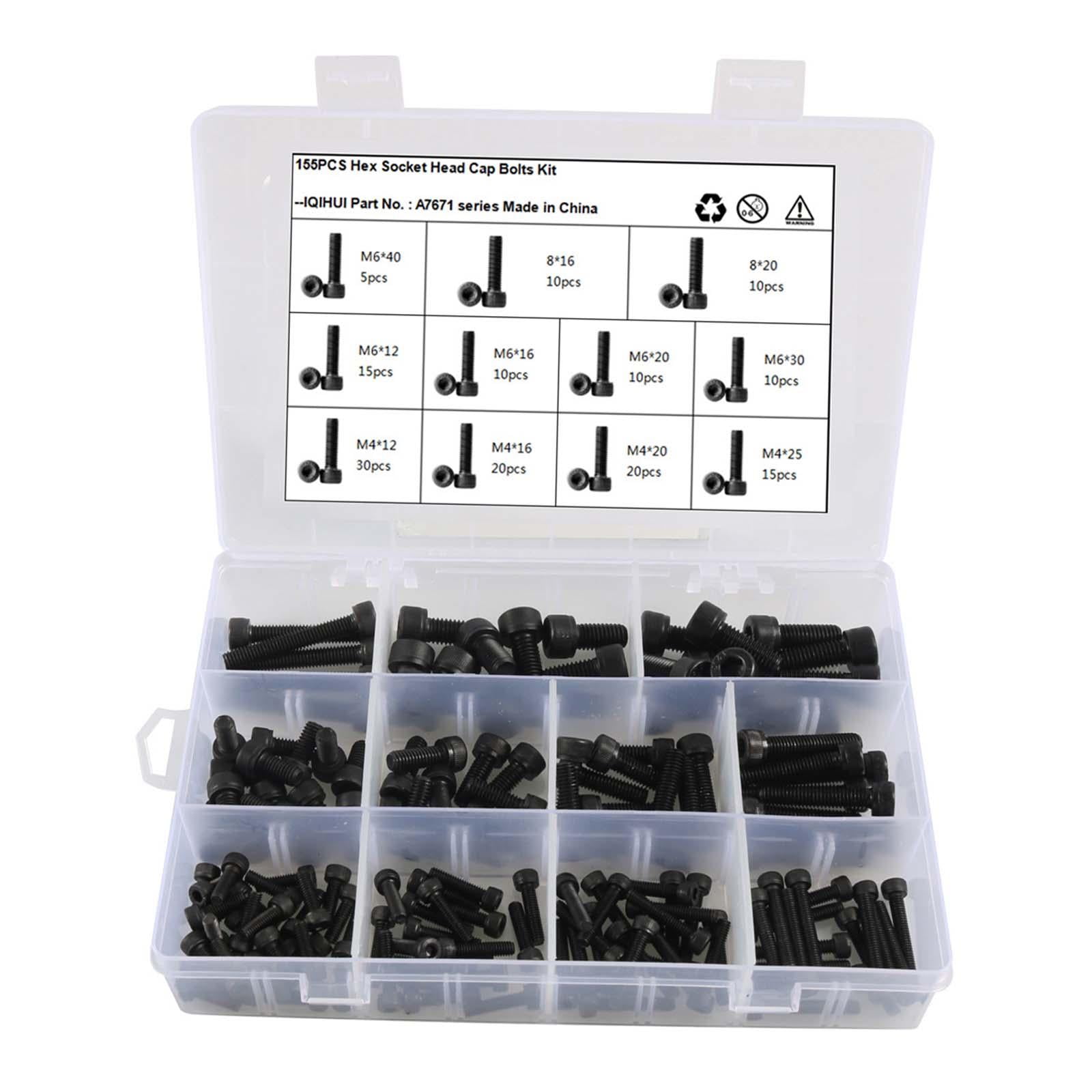 155x Sockets Cap Head Screws Bolt and Nut Set with Storage Box Machinery Hardware Furniture Hexagon Fasteners Metric Stainless Steel M6 M8