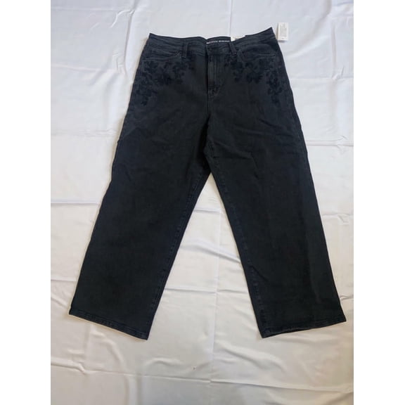 $80 Inc Womens Embroidered Pocket High Rise Straight-Leg Jeans Black Size 16