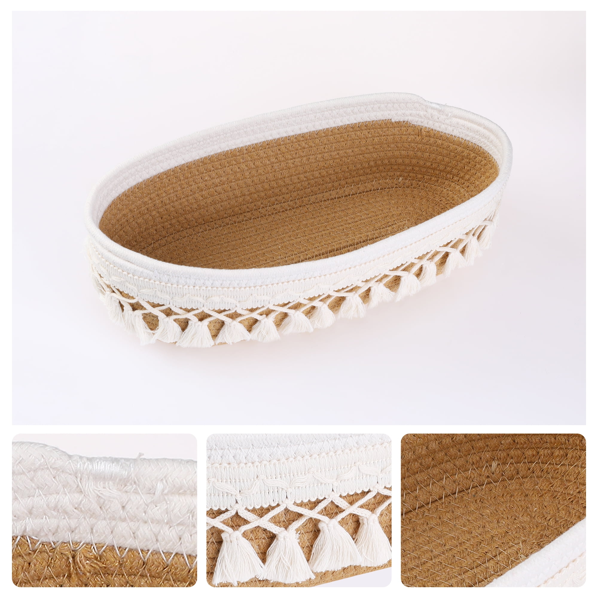 Unique Bargains Woven Storage Basket with Tassels for Key Tray Bowl Flax Yellow