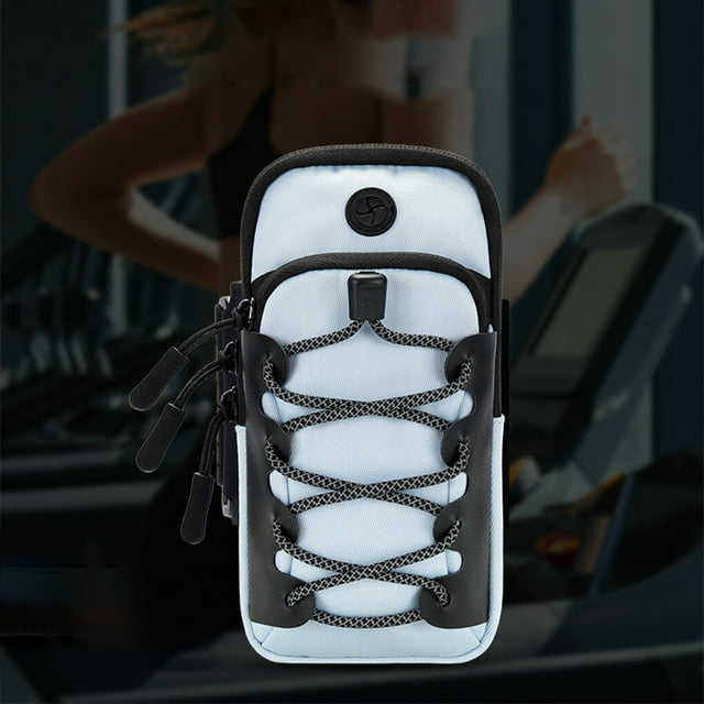 facefd Nylon Cellphone Storage Arm Bag Sweatproof Waterproof Nonslip Reflective Elastic Smart Phone Exercising Gym Bags Light Blue