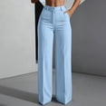 thumbnail image 6 of Htigea Women's Straight Leg Work Pants Half Elastic Waist Business Work Trousers Solid Color Daily Commute Pant with Pockets Blue XXL, 6 of 9
