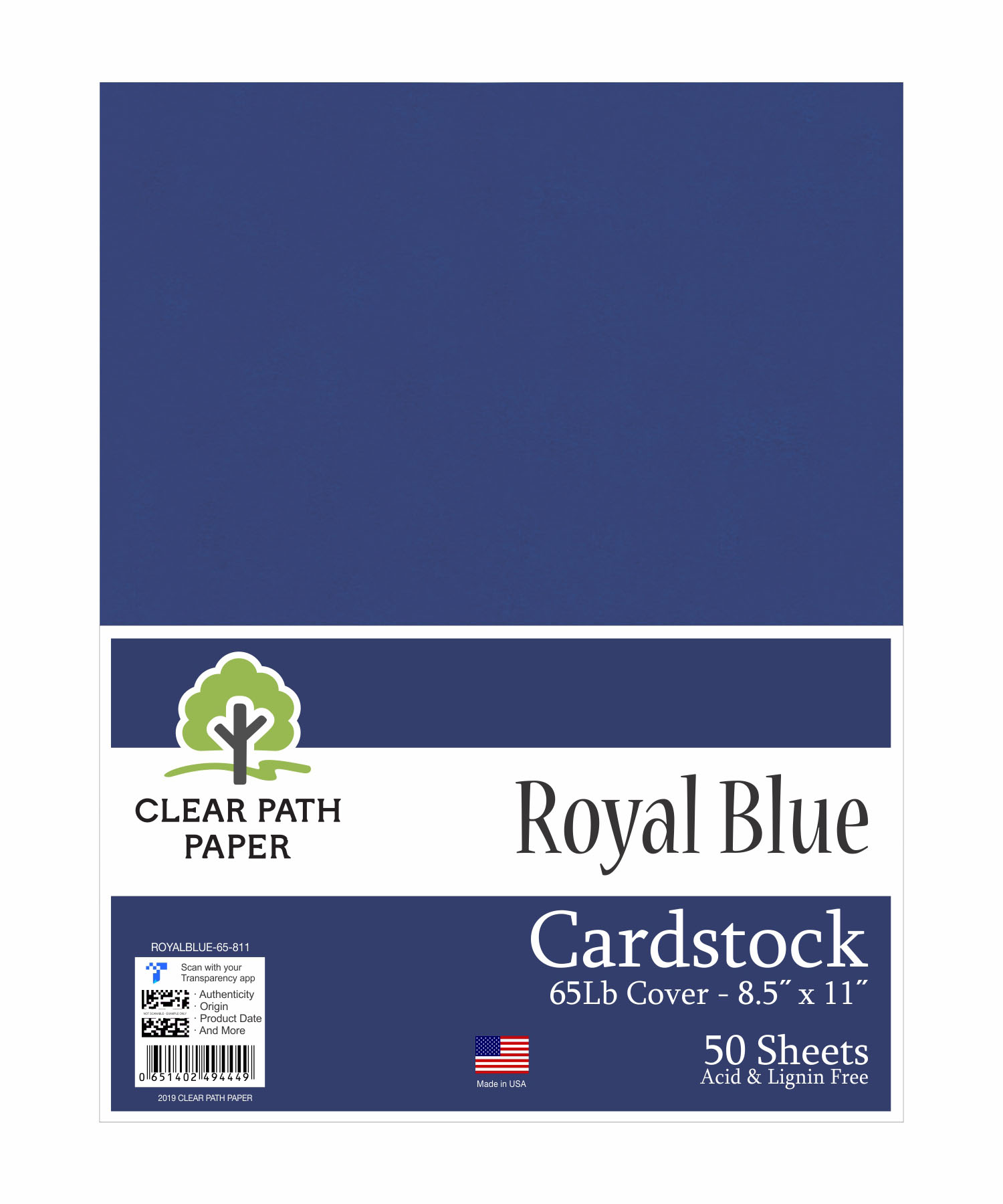 Royal Blue Cardstock 8.5 x 11 inch 65Lb Cover 50 Sheets Clear