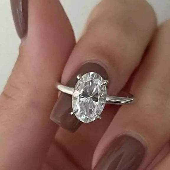 2CTW Oval Cut Lab Created Diamond Solitaire Engagement Wedding Ring in 14k White Gold Plated