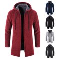thumbnail image 1 of Yukirtiq Cárdigan con capucha para hombre, ala larga, cremallera abierta, forro polar, cárdigan de invierno, corte ajustado, 1 of 3