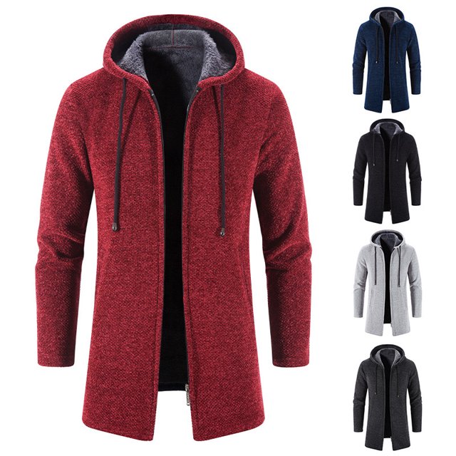Yukirtiq Cárdigan con capucha para hombre, ala larga, cremallera abierta, forro polar, cárdigan de invierno, corte ajustado