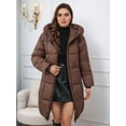 thumbnail image 6 of Female Hooded Long Puffer Coat Winter Warm Full Zip Quilted Jacket with Pockets Brown S, 6 of 9