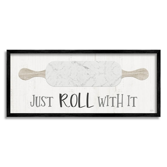 Just Roll With It Funny Baking Typography Graphic Art Black Framed Art Print Wall Art