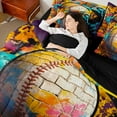 thumbnail image 4 of Homewish Female Men Adults Ball Gamer Baseball Bedding Comforter Set 7pcs,Abstract Vintage Graffiti Splash Queen Bedding Sets Super Cozy,Sport Theme Queen Sheet Sets,Super Cozy Room Decor, 4 of 8
