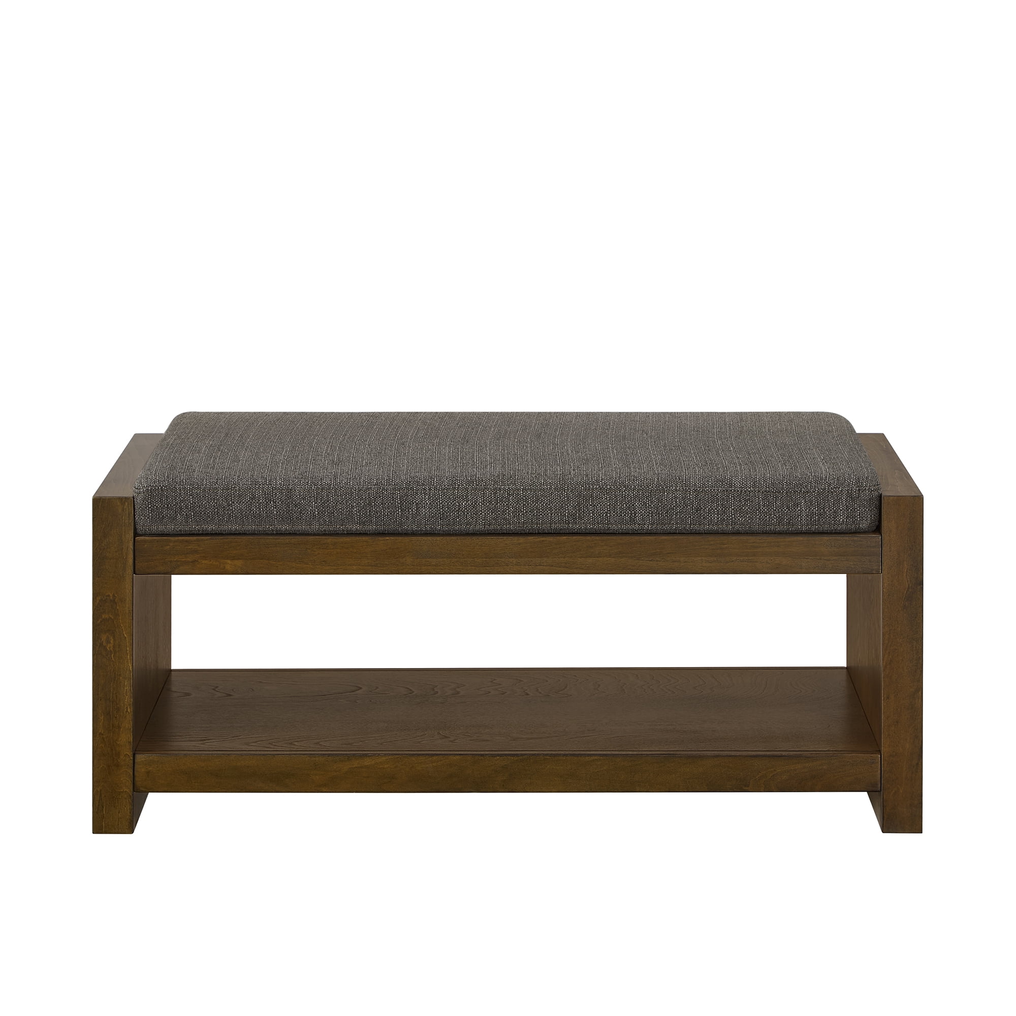 Accent Bench with Lower Shoe Shelf and Removable Cushion, 40-Inch Padded Entryway Bench for Living Room and Bedroom, Granite
