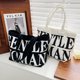 thumbnail image 4 of TRKIYQC Bolso de hombro grande para mujer, bolso de lona con estampado de letras a la moda con asas para el trabajo, viajes, universidad TRKIYQC  casual, 4 of 7