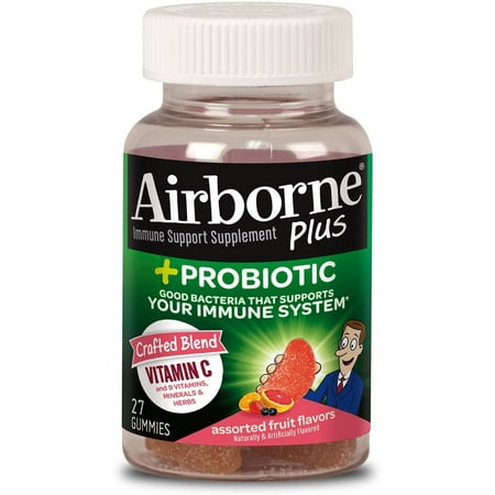 Airborne Gummies Plus Probiotic, Assorted Fruit 27 ea (Pack of 3)