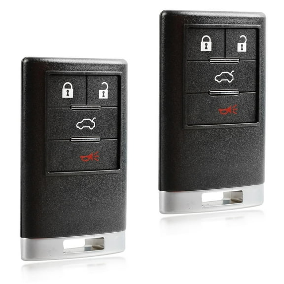 KeylessOption replacement fob for 2008-2013 Cadillac CTS, 2008-2009 DTS (OUC6000066) 4-button fob with trunk release, 2 pack