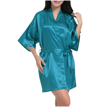 VONCOS Women s Satin Robe Sleepwear- Bathrobe Valentines Lingerie for Women Summer Sexy Sling Short Robes Light Blue Size 2XL