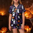 thumbnail image 2 of Cdudpw Halloween Pajamas Toddler Girl Pumpkin Ghost Pajama Set Short Sleeve Button Down Shirt Fall 2 Piece Outfits(A015-White), 2 of 5