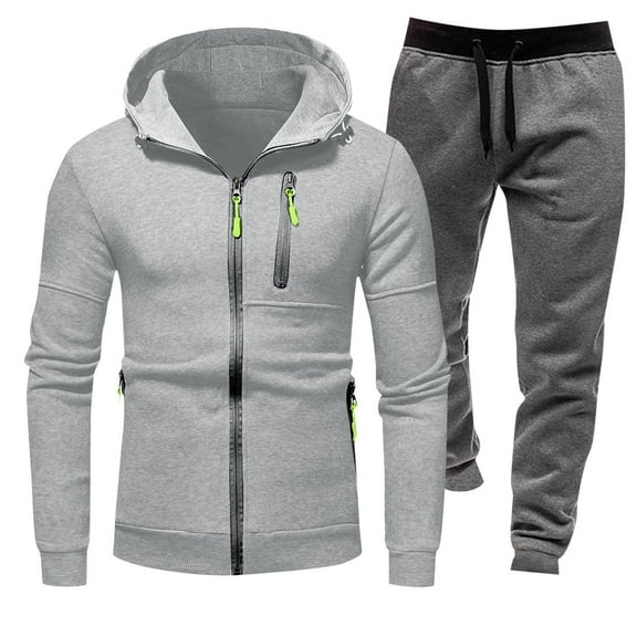 JIKNTTR Men's 2 Piece Outfit Vintage Trendy 2024 New Sportswear Long Sleeved Hooded Jacket Zipper Cardigan Casual Sweatpants Set Fashion Men's Set Daily Work Suit