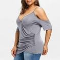 thumbnail image 2 of RYDCOT Fashion Womens Plus Size Cutout Asymmetric Cold Shoulder T-shirt V-Neck Tops Gray XXXXXL, 2 of 5