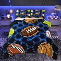 Manfei Rugby Sport Bedding Comforter Set,Football Game Gamer Twin Comforter Sets,Blue Geometric Honeycomb Hexagon Bedding Set For Boys,Microfiber Bedroom Decor Reversible,2 Pieces